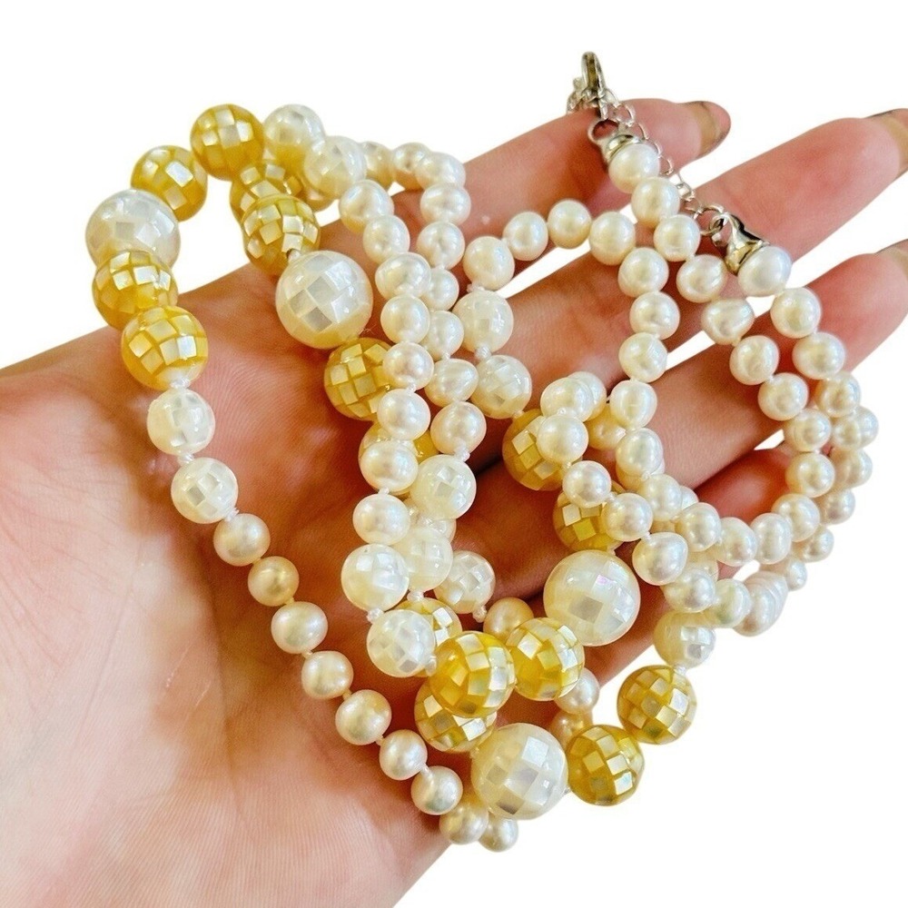 Doug Paulus DP‎ Pearl Sterling Silver 925 Necklace Strand Beaded Mother Of Pearl